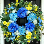 26 Inch Spring Wreaths for Front Door Outside Large Artificial Summer Wreath Silk Hydrangea Wreath with Yellow Daisy and Eucalyptus Leaves Indoor Outdoor Porch Rustic Farmhouse Home Wall Wedding Decor by Unknown