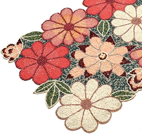 Lightnpro Beaded Table Runner - Elegant Handmade Floral Design - Decorative Table Accent for Dining, Weddings,, Everyday Use & Special Party Occasions - 13x36 Inch - Maroon Combo - Image 5