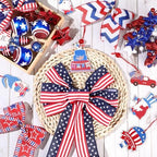 43 Pcs 4th of July Patriotic Tree Decorations Independence Day Christmas Tree Ornaments Ribbon Bow Topper Red White and Blue Hanging Ornaments for National Memorial Day Party - Image 4