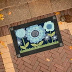 Studio M MatMates Decorative Folk Art Floral Floor Mat Insert Indoor or Outdoor Doormat Recycled Rubber Backing 18 x 30 Inch Blue Flowers - Image 2