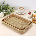 Hipiwe Large Woven Rattan Serving Tray Wicker Basket Organizer, 13.4"x9.5" - Image 2