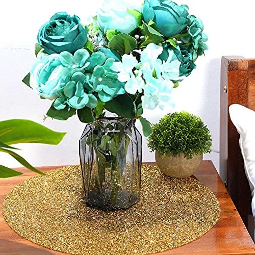 Blulu 4 Pieces Round Rhinestone Placemat Glitter Sparkle Table Mat,Gold - Image 5