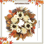 GLLBTPT Fall Wreath Full Handcrafted Autumn Front Door Wreath with Pumpkins Sunflower Berries for Halloween Thanksgiving Harvest Decoration (Sunflower) - Image 2