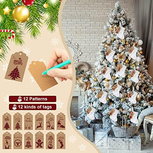 24 Set Mini White Snowflake Christmas Stockings with Gift Tags Bells - Image 3
