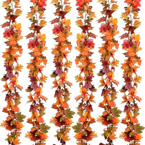 Lvydec 6 Pack Fall Maple Garland - 5.9ft/Strand Artificial Fall Foliage Garland Realistic Maple Leaves Autumn Decor for Home Wedding Halloween Thanksgiving Party by Lvydec