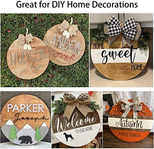 6 Pcs 16 Inch Wood Circles for Crafts Unfinished Round Wooden Discs Blank Wood Rounds Slices Round Wooden Door Hanger Signs with Bows, Twine and Glue Points for DIY Craft Holiday Decor,5 mm Thick - Image 6