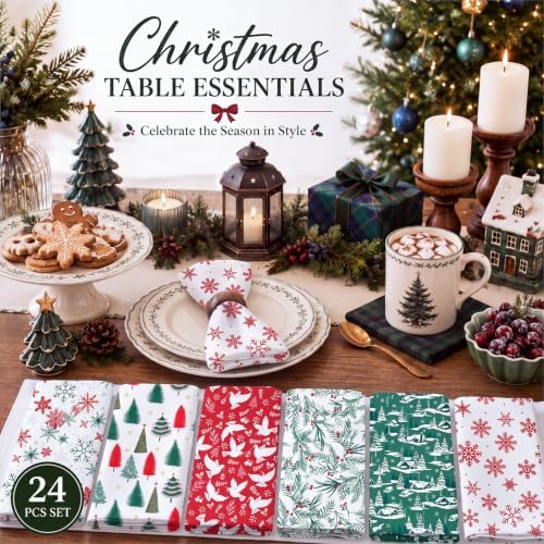 Mixweer 24 Pack Christmas Cloth Napkins Bulk, 15 x 15 Inch Square - Image 3