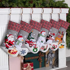 BHD BEAUTY Burlap Christmas Stocking Set of 6 Gray Plaid Soft Faux Fur Lovely Embroidery Pattern for Family Decorations Hanging Ornament for Xmas Holiday Party 20 inches - Image 2