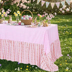 Fanqisi Waterproof Plaid Tablecloth Red Ruffle Table Cloth - 80 x 120 Inch Gingham Checker Tablecloths Rectangle Washable Polyester Table Cover for Birthday Wedding Picnic Easter Party Decoration by Fanqisi