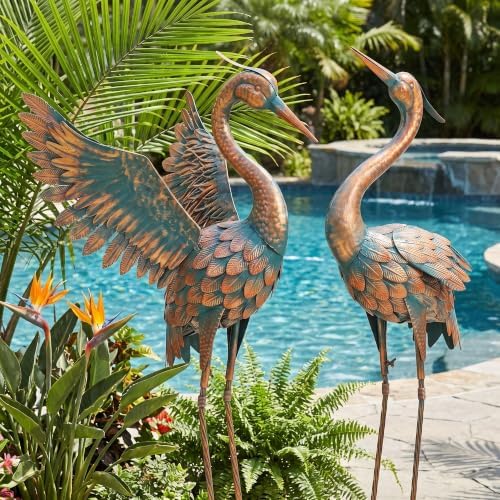 36.8" Blue Heron Garden Statue, Extra-Large Metal Cranes for Yard by Unknown