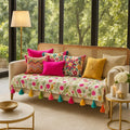 WWW.THROWPILLOW.IN Multicoloured Floral Festive 2 Seater Sofa Cover Two Throw - Diwali Home Decor- Seat Cover-Fits Seat- 1 Piece by THROWPILLOW