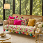 WWW.THROWPILLOW.IN Multicoloured Floral Festive 2 Seater Sofa Cover Two Throw - Diwali Home Decor- Seat Cover-Fits Seat- 1 Piece by THROWPILLOW