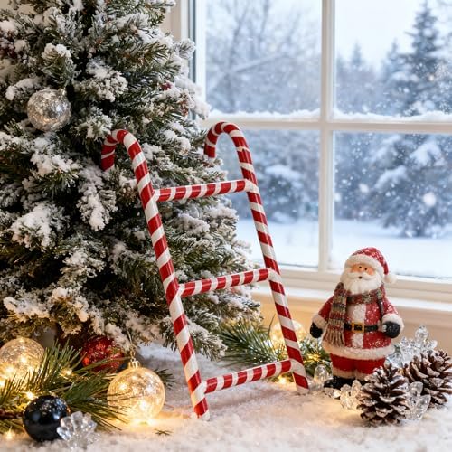 Rustic Mini Christmas Ladder Ornaments Vintage Metal Xmas Candy Cane Stripes Ladder Hanging Decor for Christmas Tree Door Indoor & Outdoor Home Porch Festive Displays Decorations Red and White by Unknown