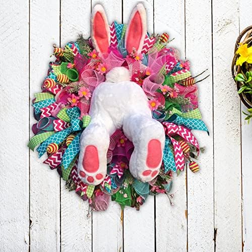 Easter Bunny Wreath, 15.7"x17.7" Artificial Wreath Front Door Wall Window Decor, Easter Garland Outdoor Indoor Spring Farmhouse Hanging Decoration, Welcome Rabbit Porch Sign - Image 2