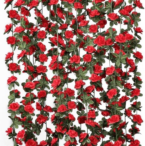 18 Pack 144 FT Artificial Flower Garland Fake Red Roses Vines Silk Flowers by KHOYIME