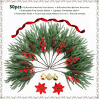30PCS Christmas Real Touch Norfolk Pine Stems with Pinecones Berry Stems - Image 3