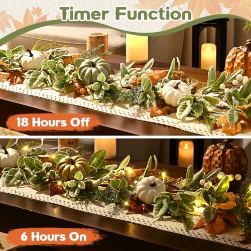 Waipfaru Fall Decor, Fall Garland for Mantle, Autumn Garland with Lights - Image 2