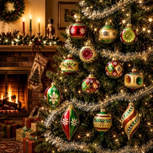 12 Pcs Vintage Glass Christmas Ornament Reflector Decor, Classic - Image 2