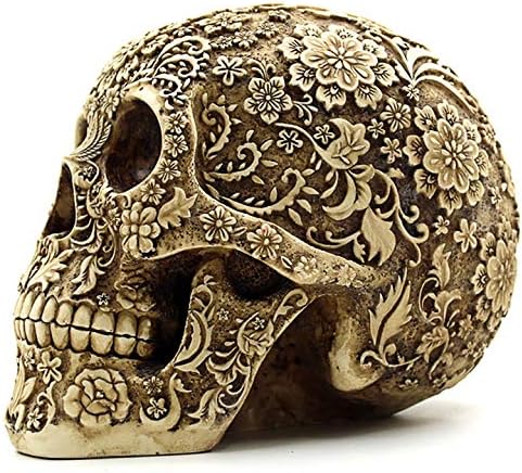 UJOY Creative Skull Flowers Sculpture 8.1'' Human Head Skeleton Statue Collectible Halloween Decoration Home Decor - Image 3