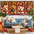 Cute Christmas Dogs Garage Door Banner Mural - Funny Puppies in Window Holiday Backdrop - Large 7x16ft Winter Holiday Outdoor Wall Decor - Durable Weatherproof Fabric Cover for Home Xmas Party - Image 5
