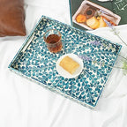 Serving Tray 15.7" X11.8", Lacquer Mother of Pearl Inlay Mosaic Tray, Rectangle Wooden Marble Tray with Handles Trays for Tea, Breakfast in Bed, Table (Blue) - Image 6
