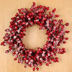 Larksilk 22in Red Frosted Berry Wreath, Iced Hawthorn Twig Christmas Wreath - Image 6