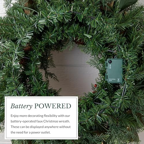 Balsam Hill Outdoor Magnolia Ridge 28" Christmas Wreath - Holiday Elegance Front Door Wreath with Magnolia Leaves, Succulents & Battery-Operated LED Clear Lights - Image 5