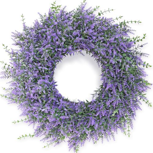 26" Artificial Lavender Eucalyptus Wreath for Front Door Decor(Purple) by GLIDLION