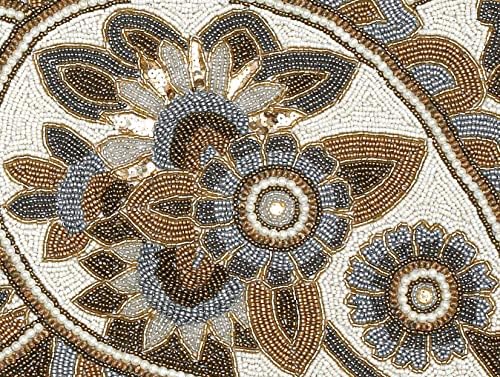 Hand Beaded Ivory Gold Fancy Paisley Runner 13x36 Decor - Image 5