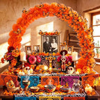 Cinnvoice 109 Pcs Day of the Dead Marigold Arch Set Include 70 Paper Marigold 1 Arch 2 Fixing Bracket Set Tape Simulated Monarch Butterfly for Diwali Day of the Dead Altar Table Decor (Orange) - Image 6