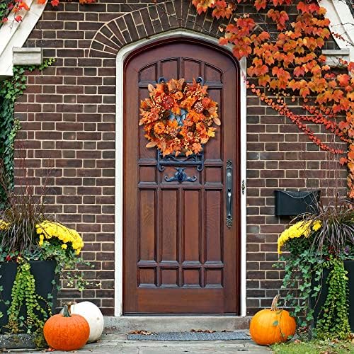 Sggvecsy Fall Wreath 20’’ Autumn Front Door Wreath with Various Pumpkin Cluster of Berries Maple Leaves Pine Cones for Outside Indoor Wall Window Festival Thanksgiving Harvest Autumn Fall Decor - Image 3