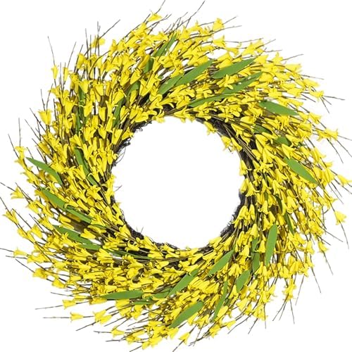 idyllic 22 Inch Spring Yellow Forsythia Leaf Wreath, for Front Door Window Porch Living Room Mantel Farmhouse Spring Home Decor Gift by idyllic