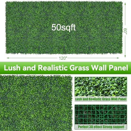 Artificial Boxwood Roll,60x120 in(50 sqft) UV-Anti Faux Ivy Grass Wall - Image 2
