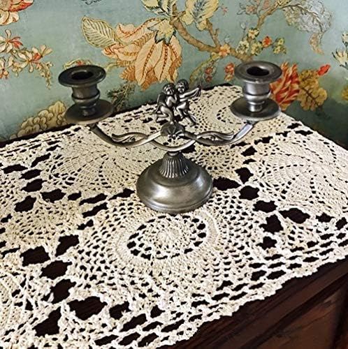 USTIDE Hand Crochet Table Runner Beige Cotton Lace Table Doilies Crochet Table Decoration for Coffee Table 15.7"X78.7" One Piece - Image 3