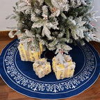 Blue Christmas Tree Skirt Velvet 30 Inch - Floral Embroidered Decoration - Image 6