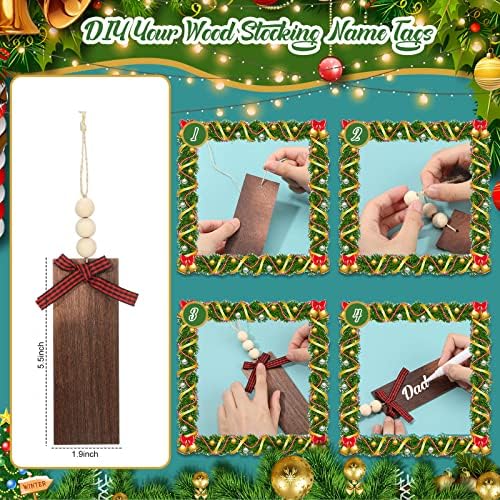Zubebe 4 Sets 18 in Knitted Christmas Stockings Kit, Metal Stocking Holder and Name Tags Large Knit Xmas Stocking with Marker Pen for Family Holiday Xmas Party Fireplace Mantel Decor (Black) - Image 4