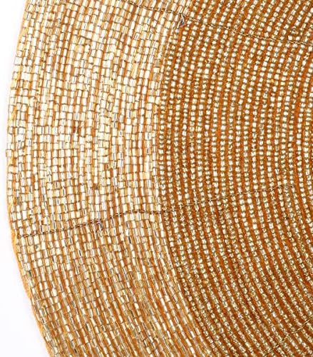 Lightnpro Handmade Beaded Placemats Set of 4 – 13 Inch Round Gold Charger Mats | Handcrafted Artisan Table Accessories, Elegant Farmhouse Dining Table Décor for Weddings, Holidays & Celebrations - Image 5