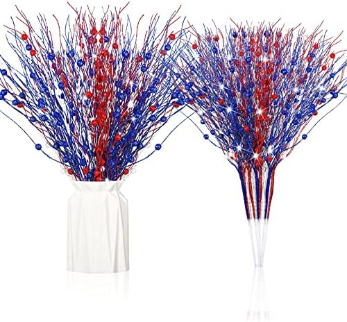 Giegxin 32 Pack Labor Day Centerpiece Decor Red White Blue Stem Picks by Giegxin