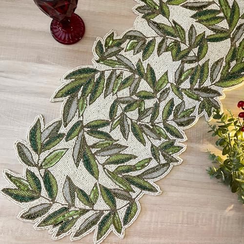 Enliven Handmade Leaves Vine Creeper Beaded Table Runner, 13x36 Inches Lightweight Decorative Table Runner, Perfect for Dining/Wedding/Party/Everyday Use & Easy to Clean, Elegant Beaded Runner - Image 4