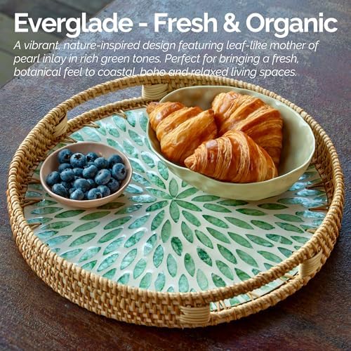 JUNGLE CULTURE Round Rattan Tray with Mother of Pearl Inlay • Everglade 14" - Image 4