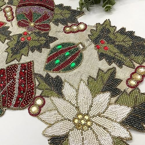 Enliven Enliven Handmade Christmas Table Runner, Beaded Runner, Multi Colour, 13x36inch - Image 2