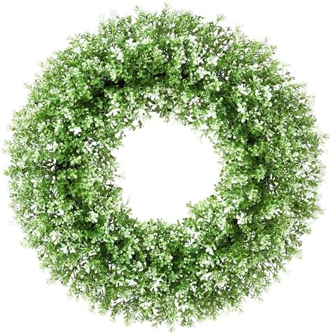 22“ Boxwood Wreath for Front Door,Spring Wreaths for Front Door, Farmhouse Door Wreath Outdoor Indoor for All Seasons Decor by SEVENLOVE