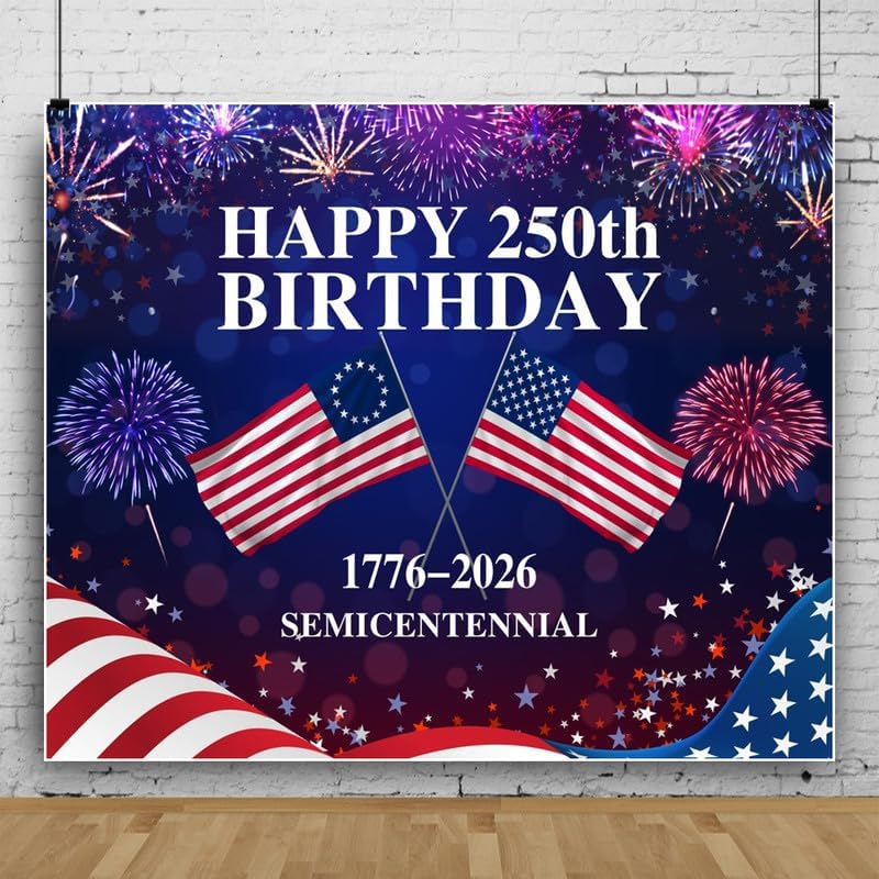 4th of July Backdrop Decorations Independence Day Backdrop 250 Anniversary USA Flag Banner 12x10ft 250th Birthday Fireworks Semiquincentennial Photography Background Photo Studio Props by Pnylzzyxh