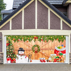 JarThenaAMCS Christmas Garage Door Banner Cover 7 x 16 Ft Xmas Tree Snowman Wood Texture Board Yard Sign Large Backdrop Photo Prop for Winter Indoor Outdoor Home Party Decor - Image 4