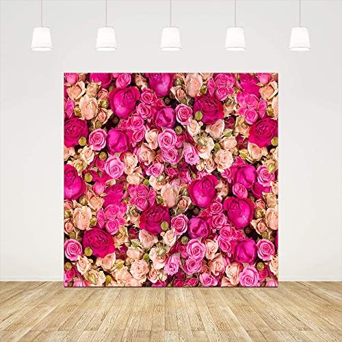 Ticuenicoa 8x8ft Pink Red Rose Flowers Photography Backdrop Valentine's Day Photo Background Baby Shower Wedding Birthday Decoration Bridal Shower Wedding Blossoms Roses Wall Art by Ticuenicoa