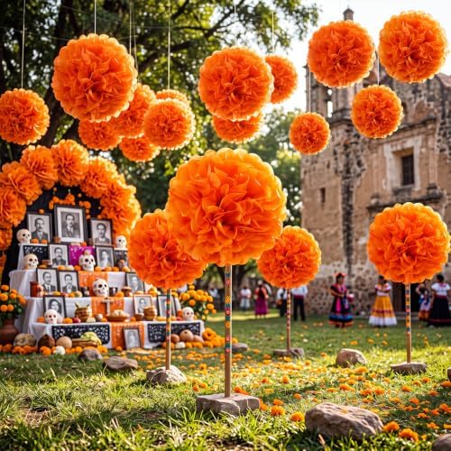Suncalla 20 Pcs Marigold Paper Flowers Bulk, Orange, 18 Inch,20 Inch - Image 5