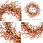 Jobflower 24 inches Orange Berry Fall Wreaths for Front Door - Image 2
