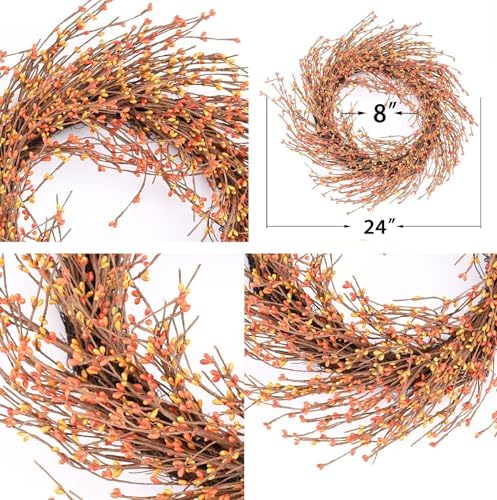 Jobflower 24 inches Orange Berry Fall Wreaths for Front Door - Image 2