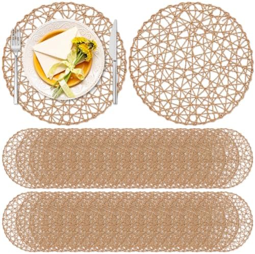 Threehoney Paper Braided Round Placemats, Set of 80, Brown, 13 in by Threehoney
