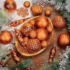 50PCS Christmas Tree Ornaments Set with Shatterproof Christmas Balls Icicle Snowflake Hanging Ornaments for Home Office Farmhouse Decorations, Orange - Image 3